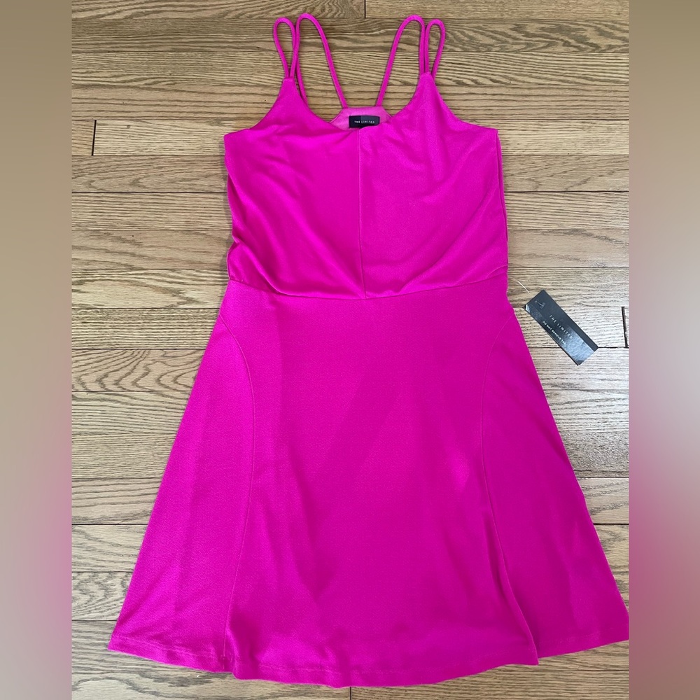 NWT THE LIMITED Hot Pink Fuchsia Babydoll Elastic Waistband Party Mini Dress